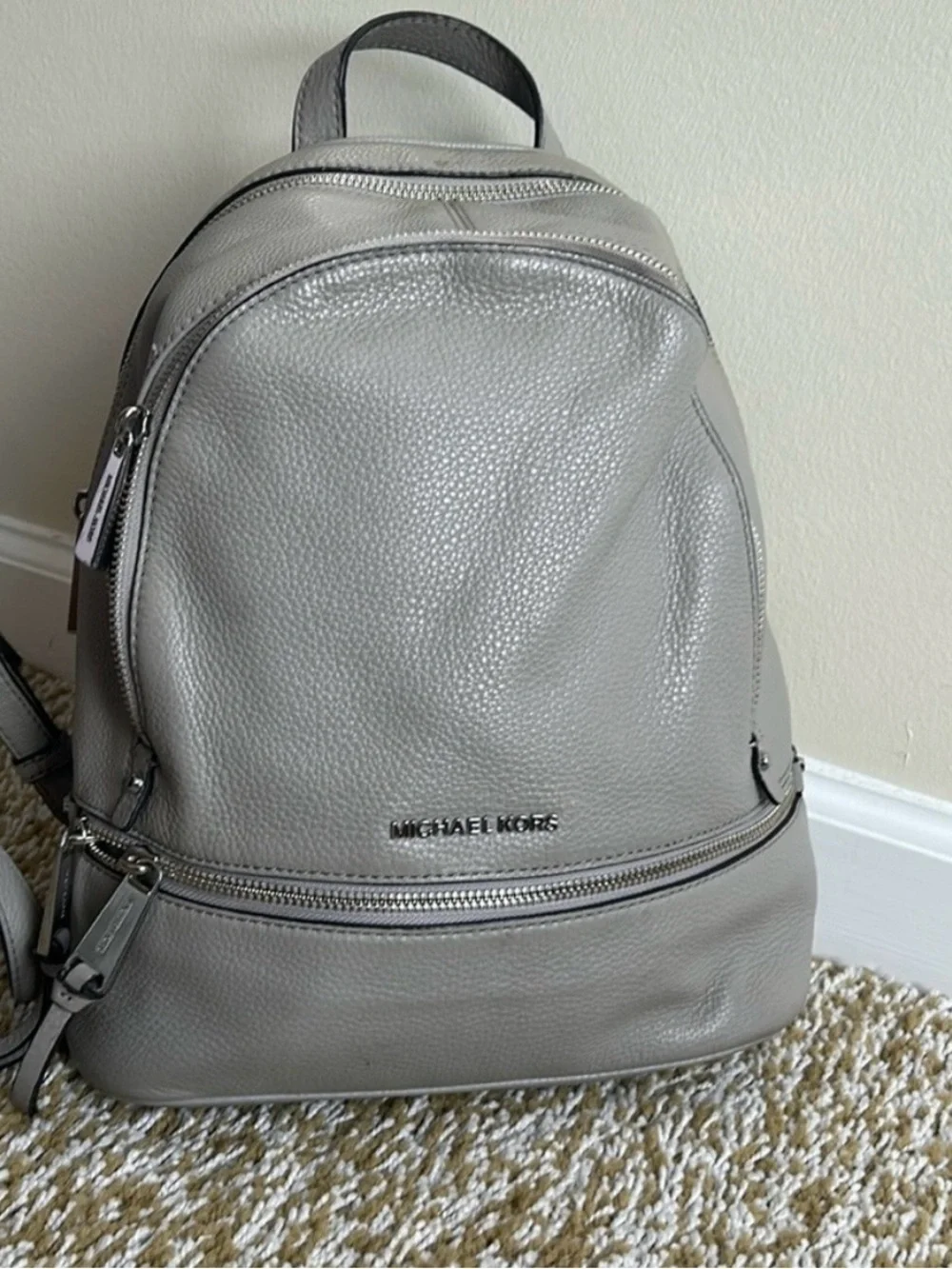 Michael Kors Light Gray Pebbled Leather Backpack